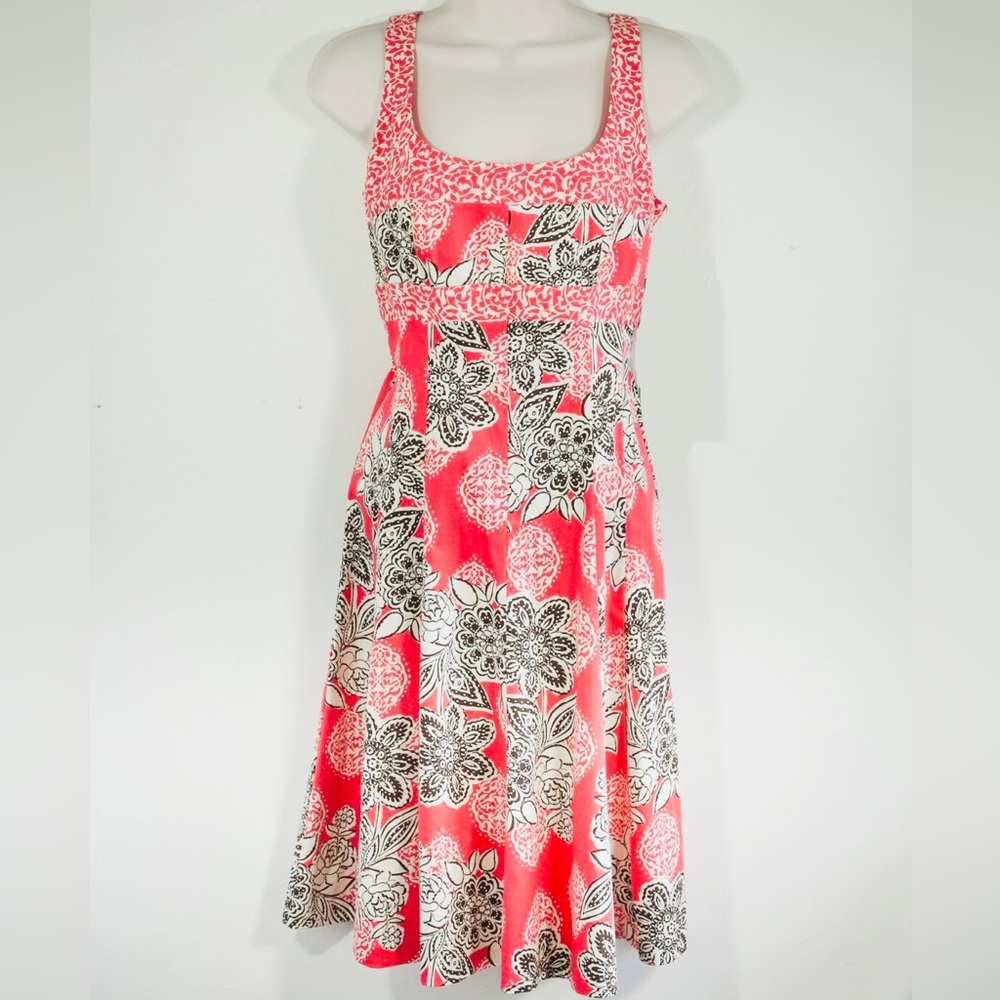 Coral/Brown Floral Print Dress
